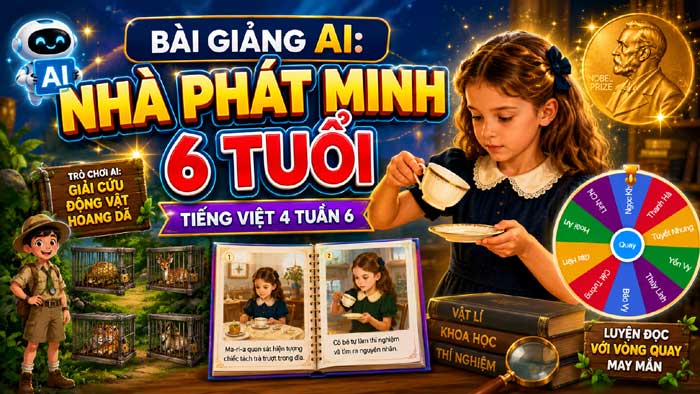 Bài giảng AI Nhà phát minh 6 tuổi - Tiếng Việt 4 tuần 6: Lan toả sức mạnh khám phá khoa học